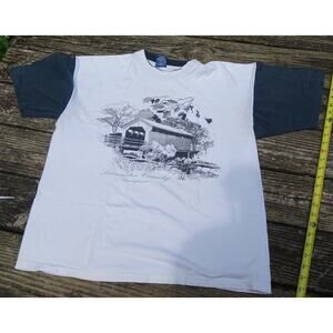 Sz XL Vintage 90s Lancaster County PA Covered Bridge T-Shirt Double Neck Faded